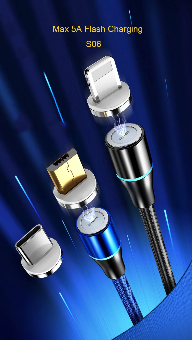 Sarika S06 3A светодиодный магнитный Кабель зарядного устройства для iPhone 11 Pro Max Android Micro usb type C мобильный телефон Быстрая зарядка Магнитный кабель