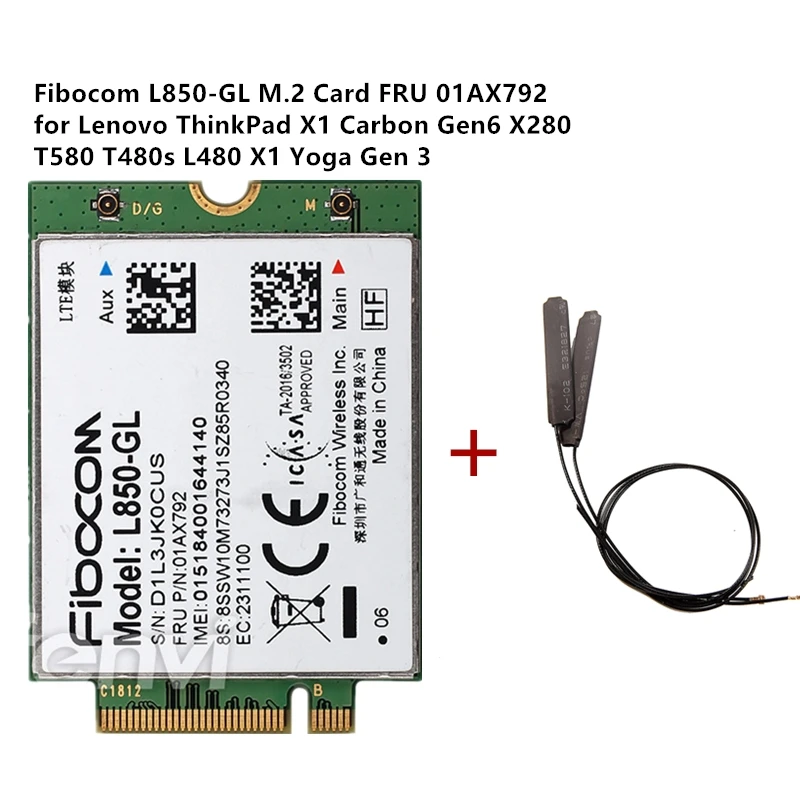 

Fibocom L850-GL 01AX792 Module for Lenovo Thinkpad X1 Carbon 6th X280 T480 T480s X1 Yoga 3rd 4th T490 T490s T580 L580 P52 WWAN