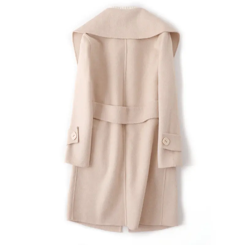 

JCHB 2021 overcoat high 100% Wool cashmere end large lapel middle model autumn winter new wool overcoat women Navy collar milk