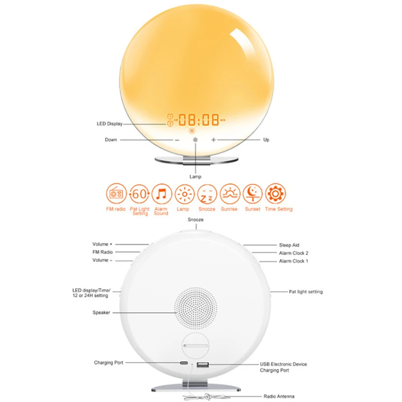 

Wake Up Light Sunrise Alarm Clock Smart 7 Colors Sunrise/Sunset FM Radio LED Digital Night Light Clock For Alexa Google Home