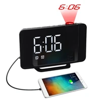 digital projection alarm clock 180 degree rotation led clock with fm radio mobile phone charging usb output port table clock