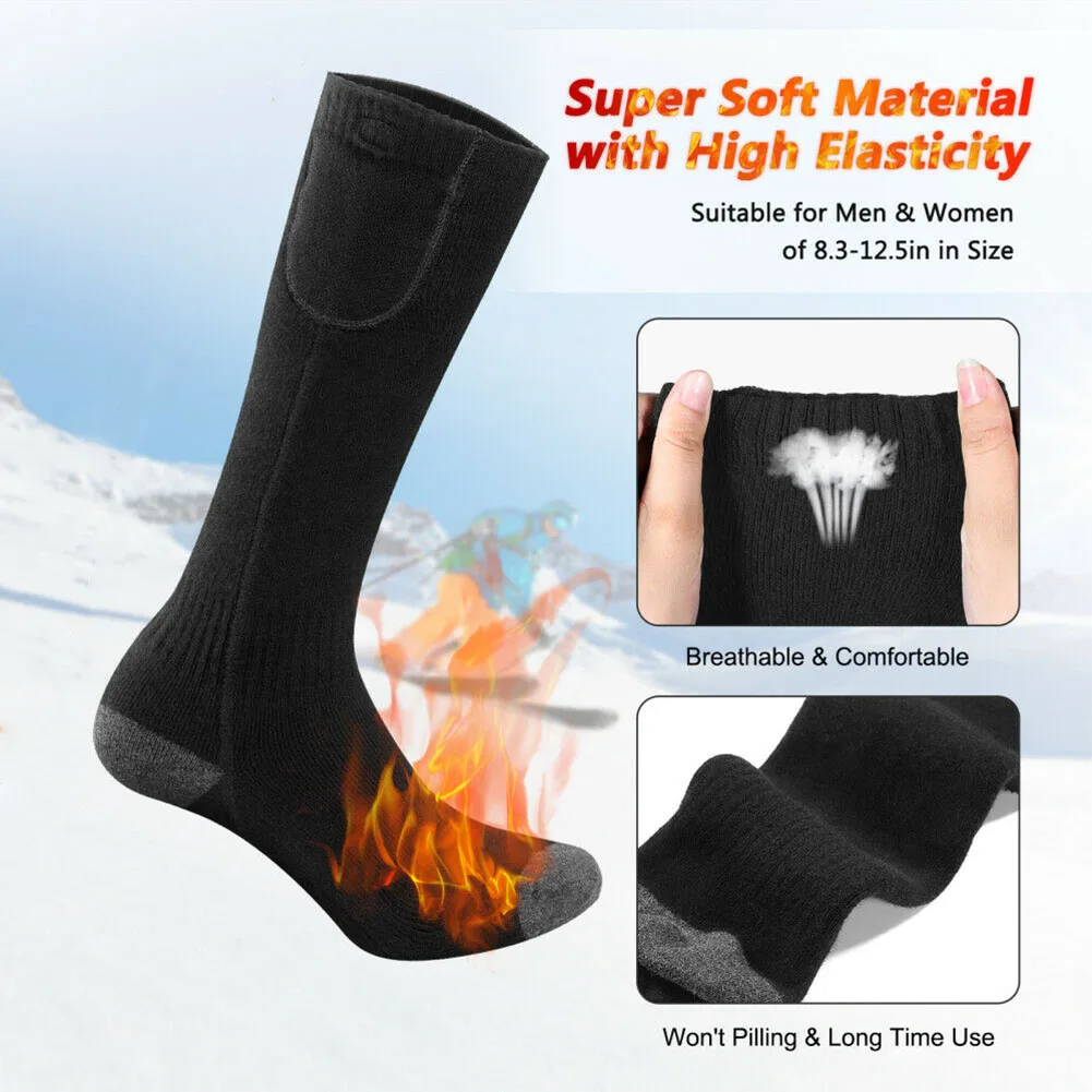 

1pair Men Women For Winter Skiing Breathable Washable Keep Warm Electric Heated Socks Gift 3 Settings USB Rechargeable Thick