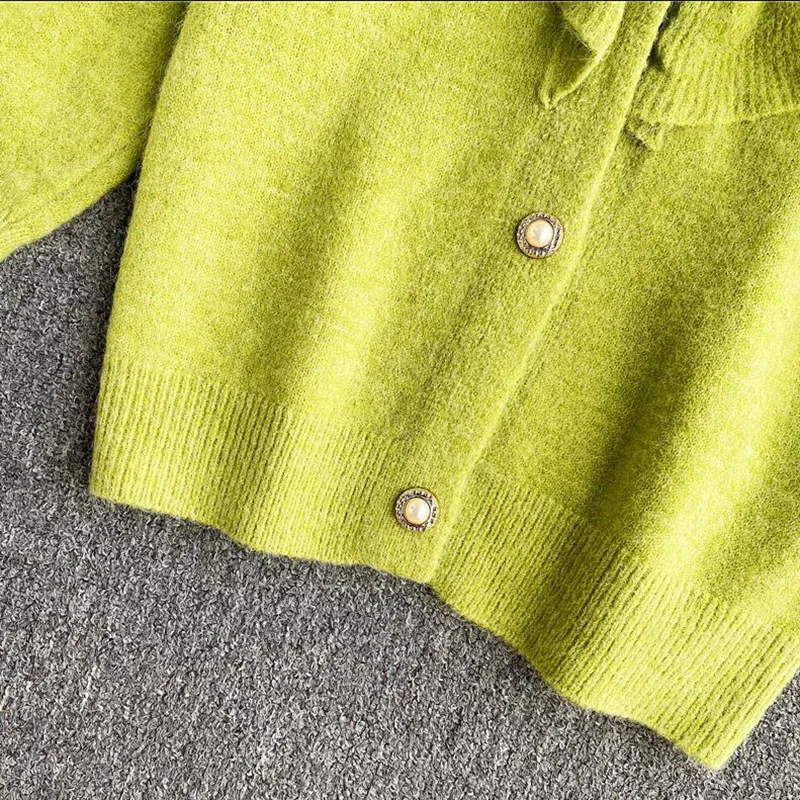 

Autumn Winter Women Sweater Korean Style Ruffles V-neck Knitted Cardigans Female Casual Oversized Sweater Women Jacket