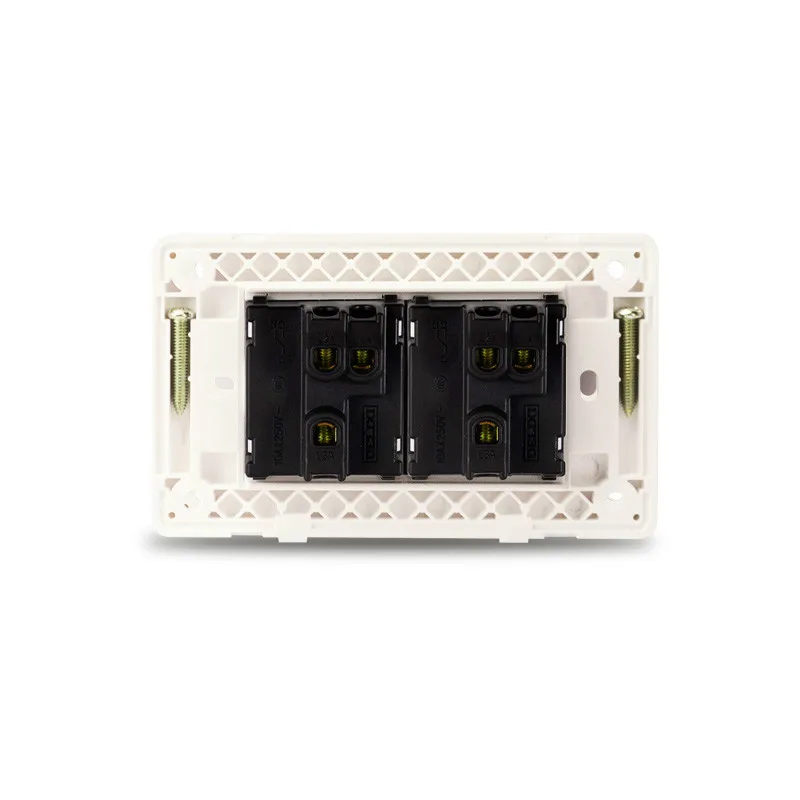 Настенный выключатель с матовой фиолетовой панелью две открытые розетки двойным