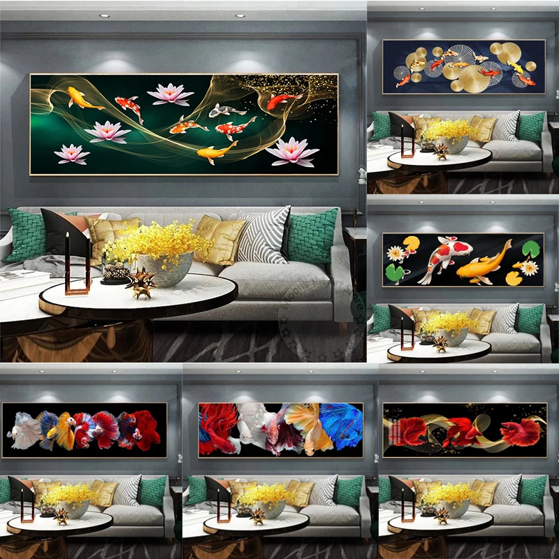 

Chinese Golden Koi Fish Painting Lucky Carp Poster Home Decor Print Lotus Pond Picture Modern Room Gallery Interior Wall Cuadros