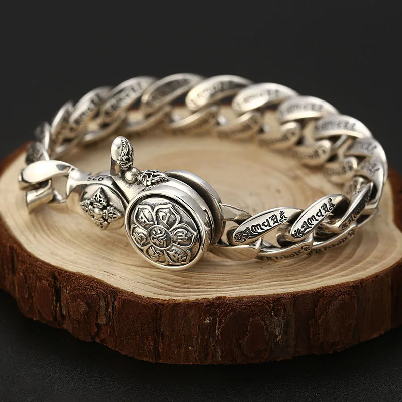 

Men Bracelet 925 Sterling Silver color Buddha Mantra Instrument Vajra bracelets Bangle 925 Jewelry men friendship Bracelet