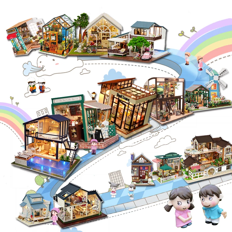 

Doll House Furniture Miniature Dollhouse DIY Miniature House Room Box Theatre Toys for Children stickers DIY Dollhouse A