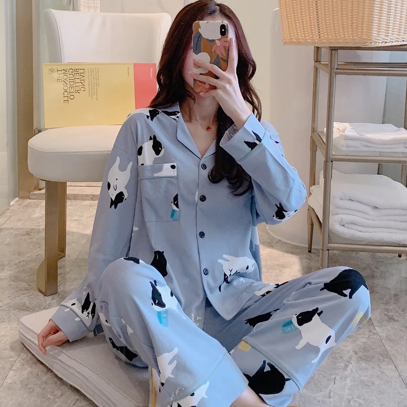 Women's Pajamas Sets Long-sleeved Cardigan Spring and Autumn Home Service Suit Clothes Sleepwear for Women pijama feminino