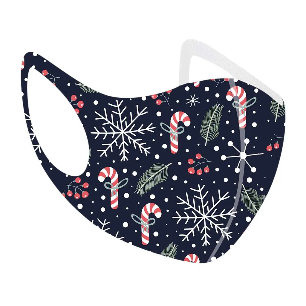 

#1pc Kids Mask Black Mask Christmas Printed For Outdoor Facial Fashion Prints Protection Face Mask Cloth Washable Earloop Mask F