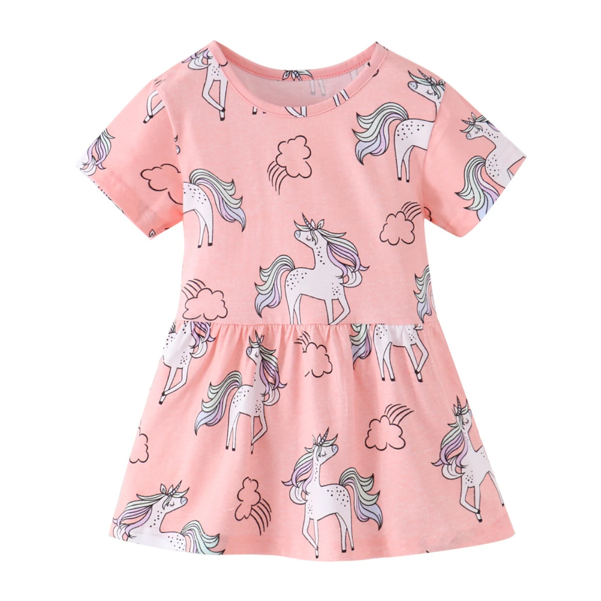 Летние платья с единорогом для маленьких девочек Повседневное Хлопковое платье