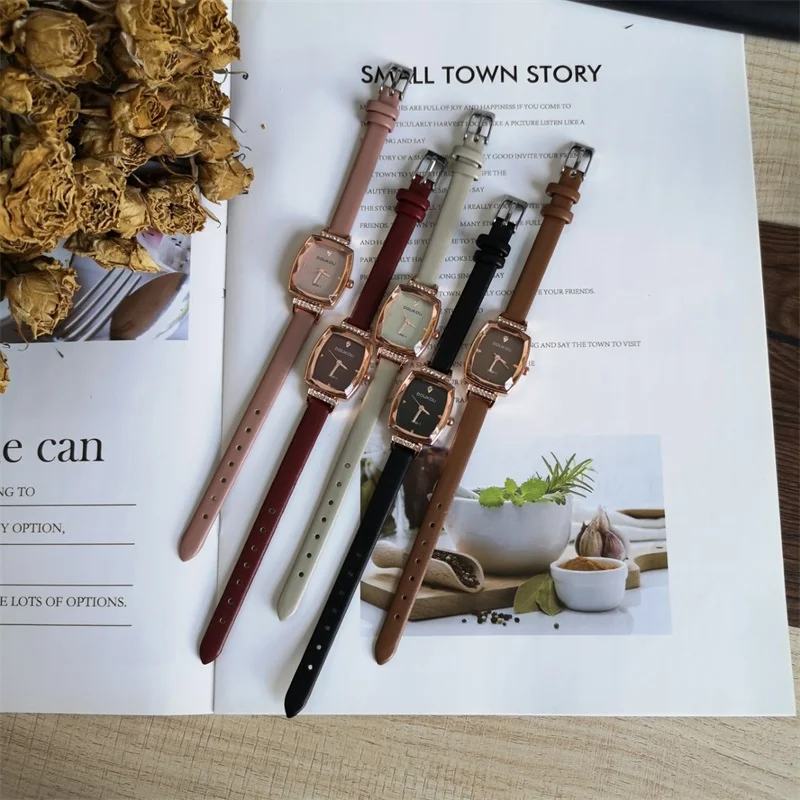 Роскошные модные женские часы Tonneau качественные с бриллиантами кварцевые