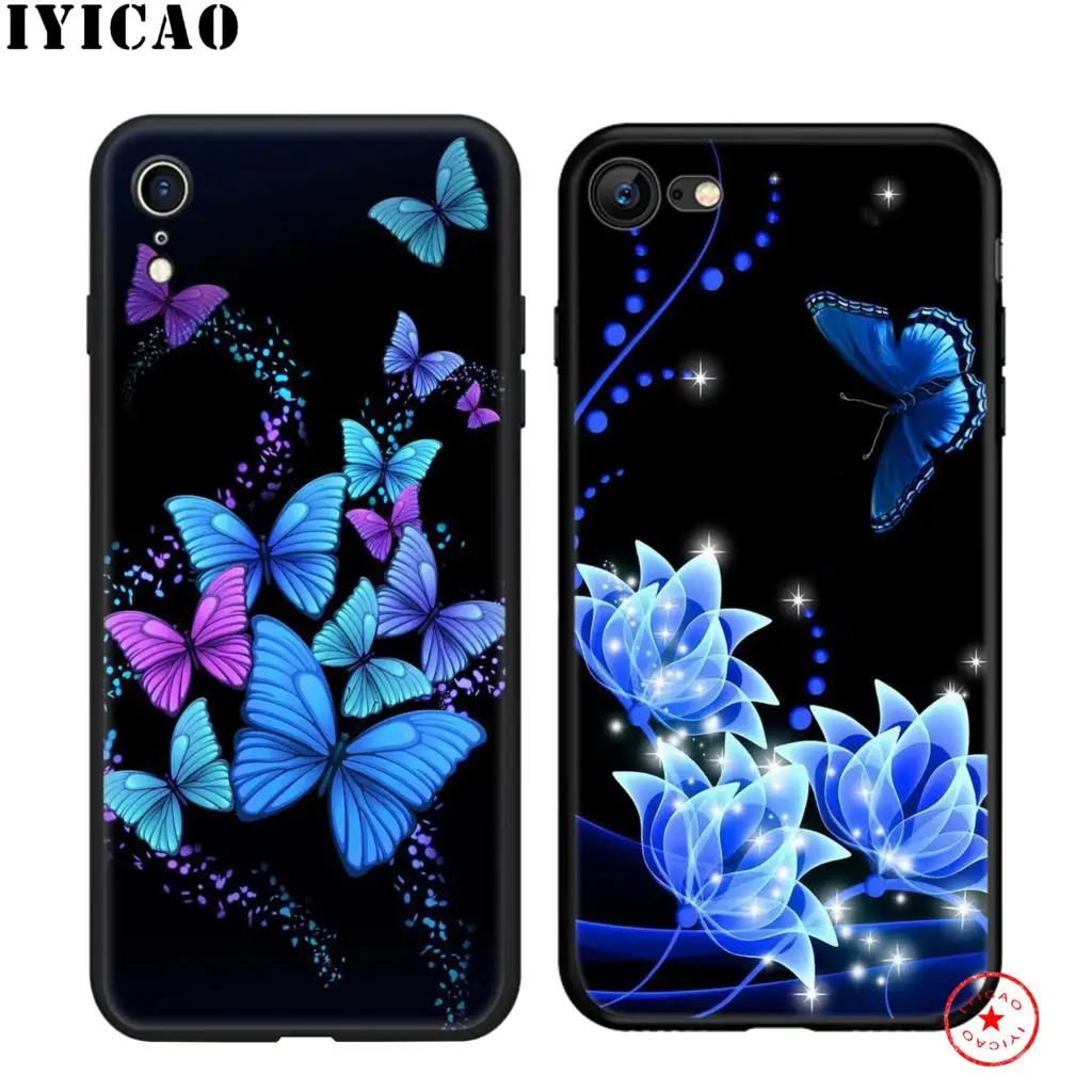 IYICAO Бабочка Синий Роскошный мягкий черный силиконовый чехол для iPhone 11 Pro Xr Xs Max X