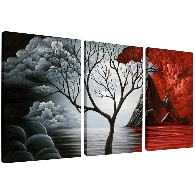 

Abstract Cloud Tree Wall Art Framed Canvas Painting Giclee Print Landscape Poster for Living Room Home Decoration 3 Panels