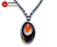 qingmos natural black 2030mm oval hematite pendant necklace for women with orange opal necklace 18 chokers fine jewelry ne5616
