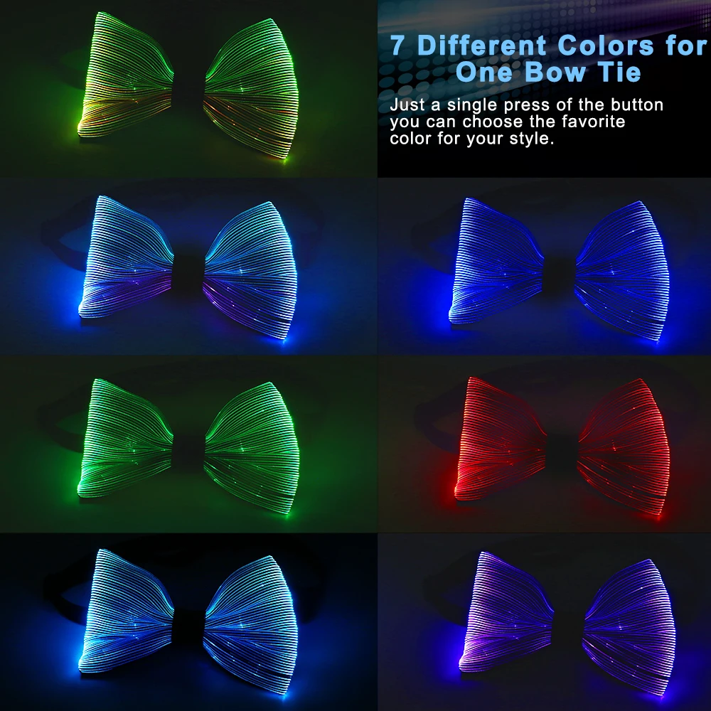 Pajarita con luz LED para hombre, pajarita brillante, lazo luminoso para fiesta, Club, boda, Navidad, Rave, m&uacute;sica, baile de graduaci&oacute;n-2