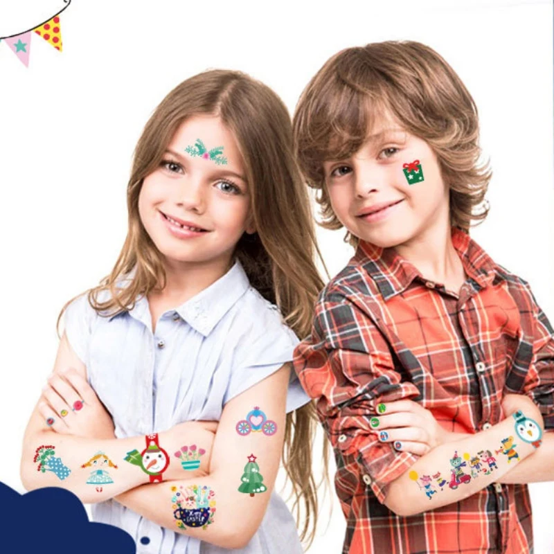 Рождественские Мультяшные татуировки для детей милые поддельные тату детские