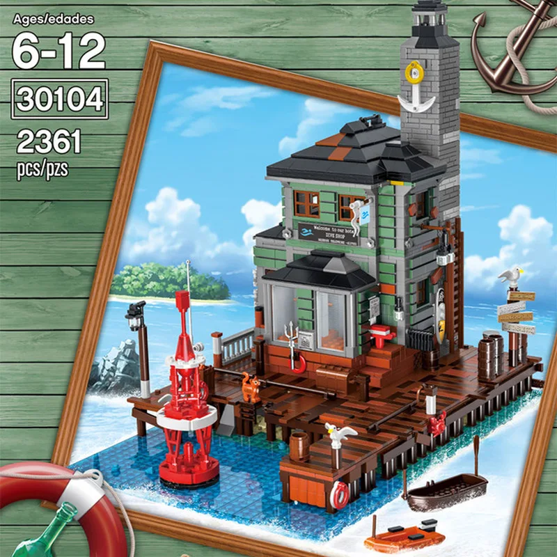 

IN STOCK UG 30104 2361pcs Ideas Creator Series Old Dive Shop Fishing Building Block Bricks MOC Toys Christmas Gifts for Kids