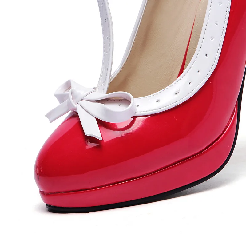 

Princess Lolita Mary Jane Shoes Woman High Heels Red White Bowtie Ladies Summer Strap Spike Heel Pumps Party Summer 2018