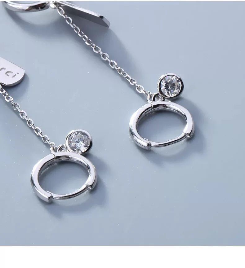 Серьги из стерлингового серебра 925 пробы, модные серьги с двойным отверстием для ушей, круглые циркониевые цепочки с кисточками, популярные индивидуальные ювелирные изделия для девочек и мальчиков