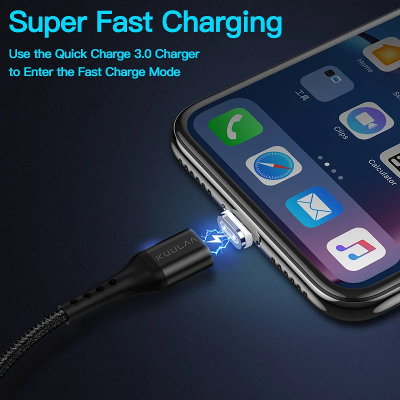 Магнитный кабель KUULAA для iPhone 12 11 Pro X XR SE 8 7 6 Plus быстрая зарядка USB зарядный передачи