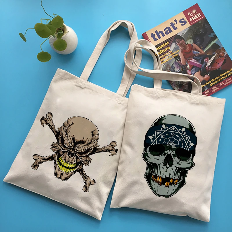 

Shopping Bag Skeleton Print Tote Bag Manga Shopper Bags Handbags Shoulder Bags Canvas Bag Casual Shopping Girls Women Elegant
