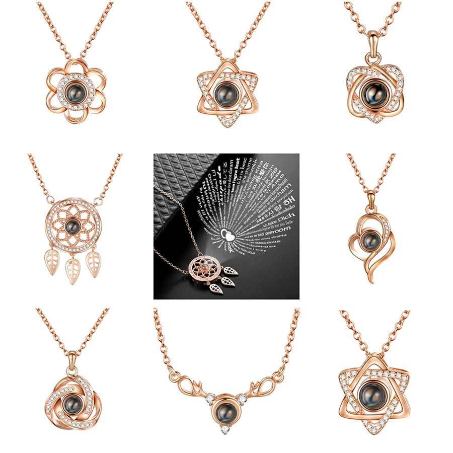 Ожерелье женское с подвеской в виде листьев и звезд на 100 языках | Украшения