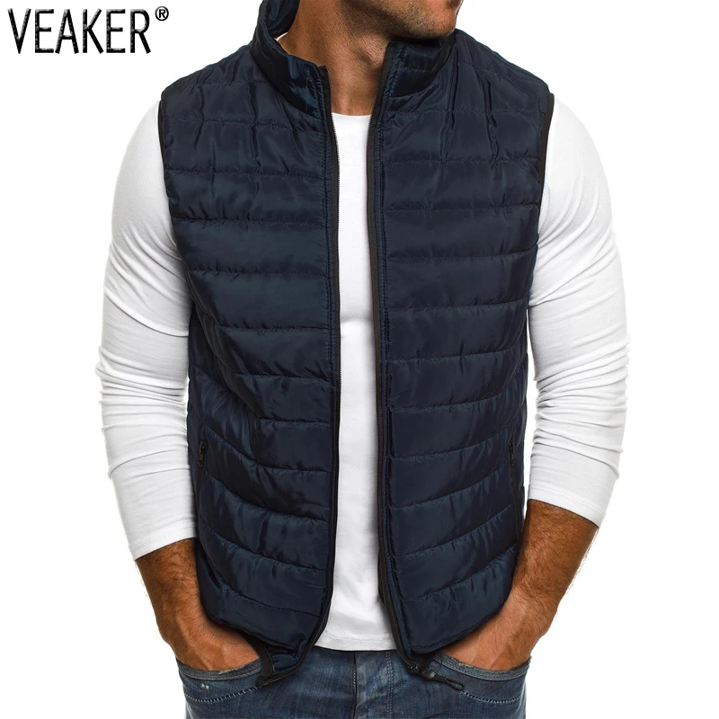 

2021 Autumn New Men Vest Jacket Male Solid Color Sleeveless Down Jackets Coat Casual Vest S-3XL