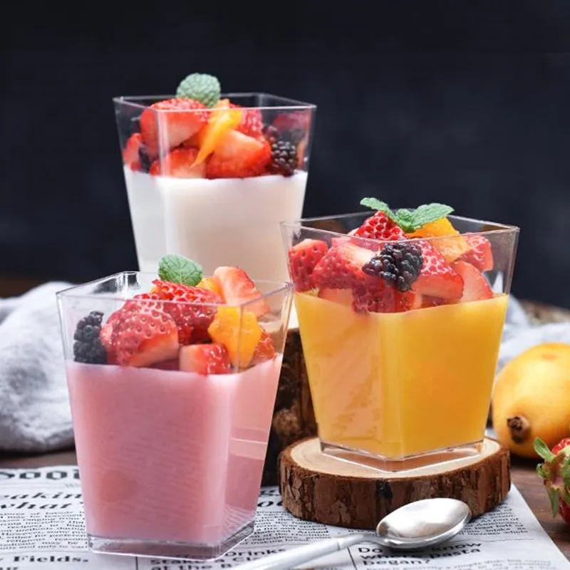 Новинка 150 мл 30 шт. пластиковая чашка квадратная для еды торта десерта кубик