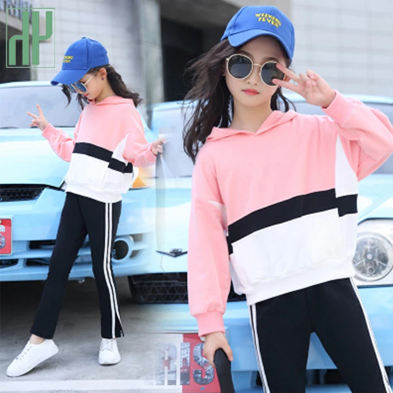 Спортивный костюм для девочек футболка с длинным рукавом и штаны комплект из 2