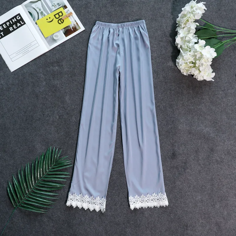 Женские атласные штаны для сна сексуальные кружевные брюки с эластичной талией и
