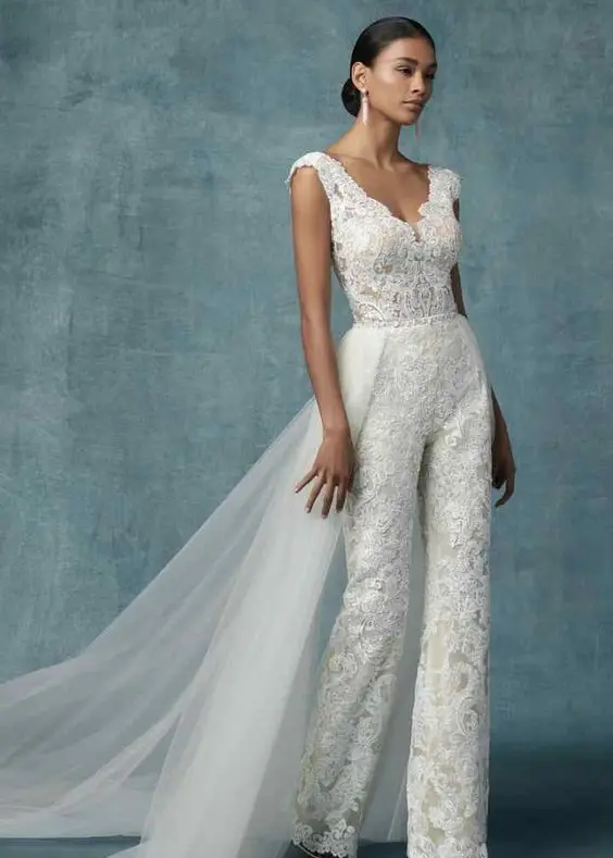 Кружевной свадебный комбинезон свадебное платье брюки с аппликацией Кружевное