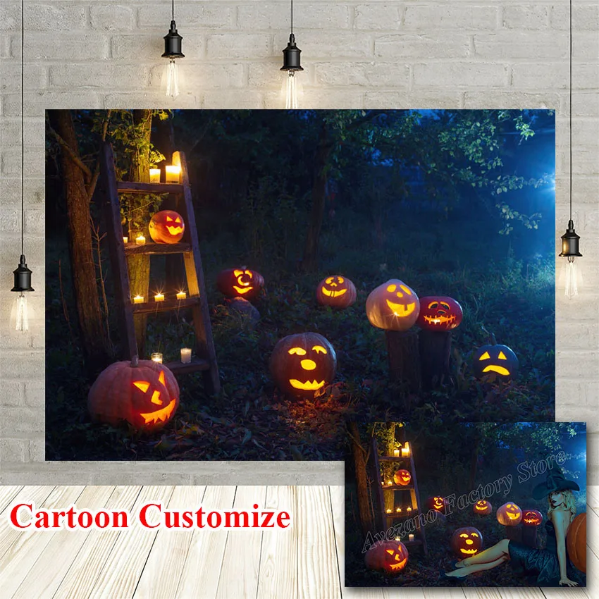 

Avezano Halloween Portrait Background For Photography Forest Pumpkin Lantern Candle Backdrop Photo Studio Photocall Photozone