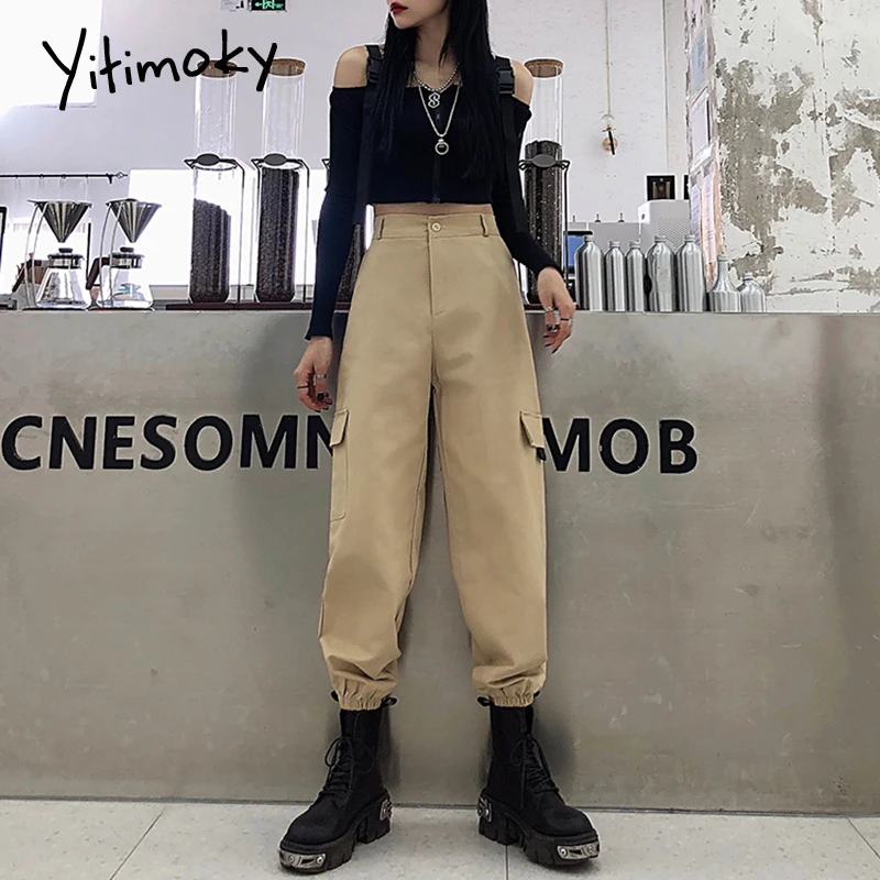 Yitimoky женские штаны Брюки Карго Для женщин Высокая талия джоггеры брюки карманы