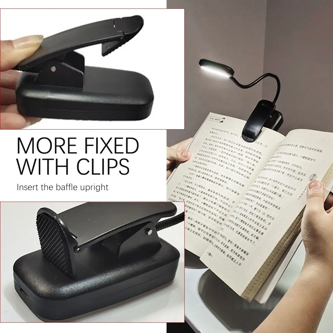 

3 Modes Book Light USB Rechargeable Flexible 1W 5 LED Clip Reading Night Light Brightness Table Lamp Desk Bedside Lantern