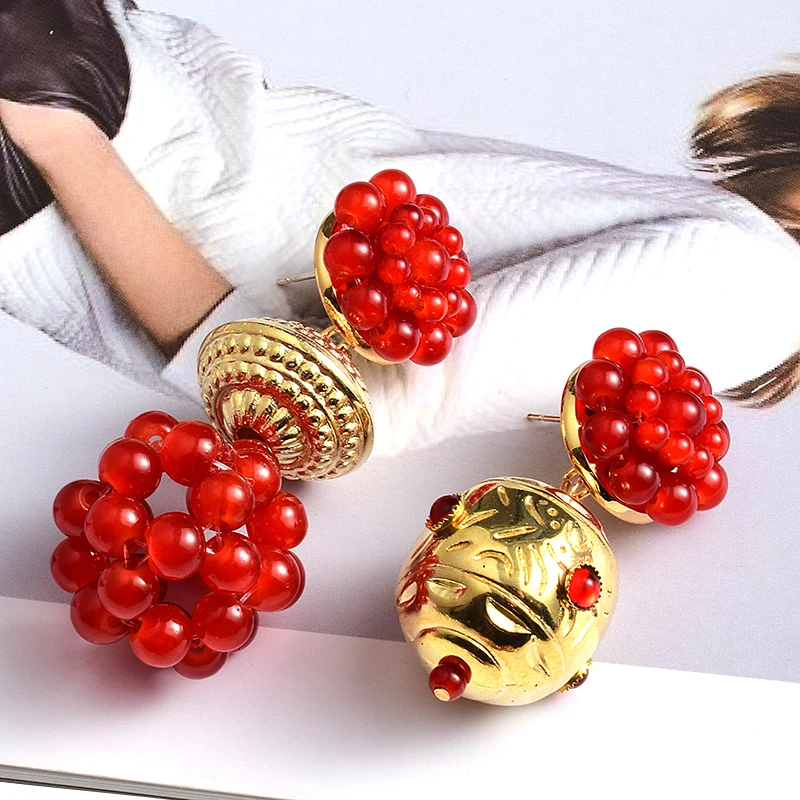 

New Arrive Handmade Red Bead Metal Drop Earrings High Quality Fashion Hot Jewelry Accessories For Women