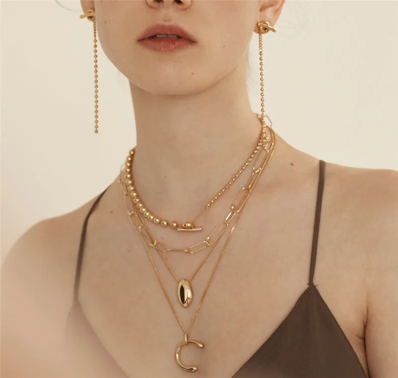 

RUIYI Pure Silver Geometric OT Buckle Chic Chokers For Women Real 925 Sterling Silver Beads Chain Necklace Female Niche Necklace