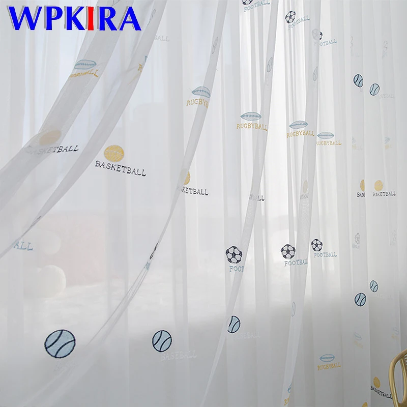Мультяшный футбол занавеска из тюли с вышивкой для детей мальчиков спальня