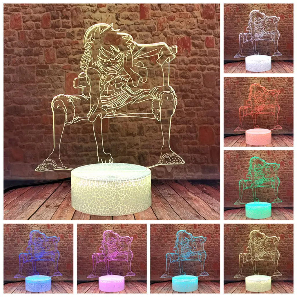 

Flash 3D Illusion LED Nightlight Colorful Changing Desk Lamp Monkey D. Luffy one piece Anime Manga action & toy figures