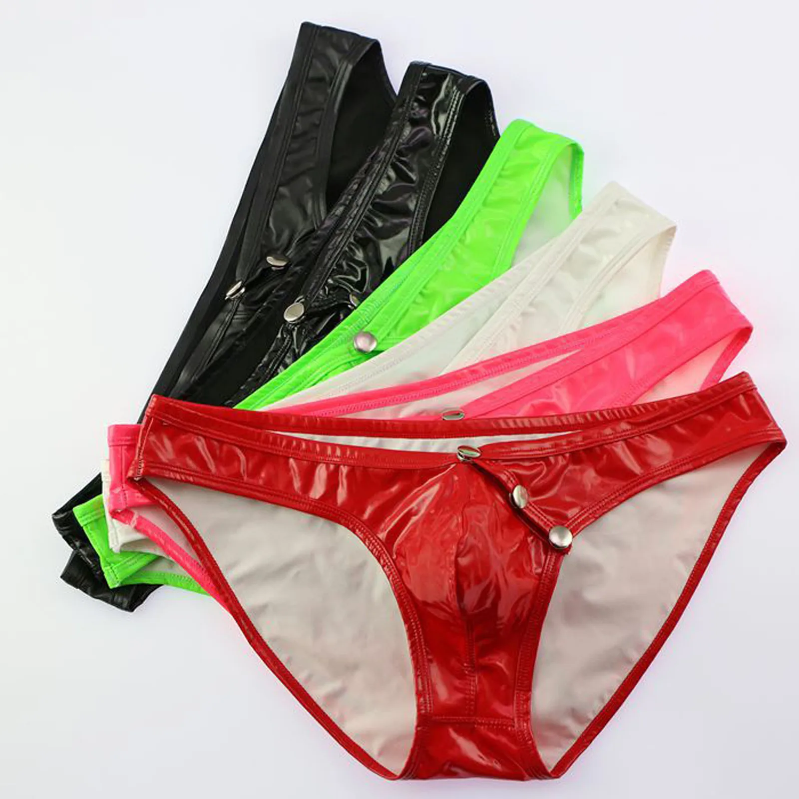 

Sexy Men Pu Leather Briefs Gay Male Underwear Panties Cueca Tanga Slip Kincker For Men Bikini Briefs