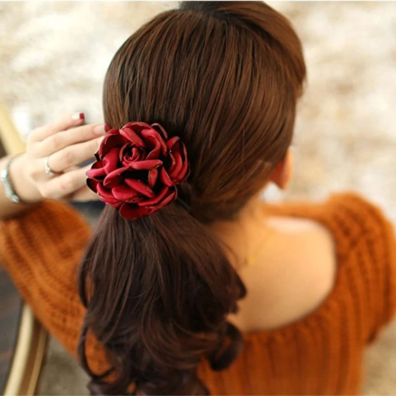 Эластичные резинки для волос с большими цветами розы милые девочек и женщин