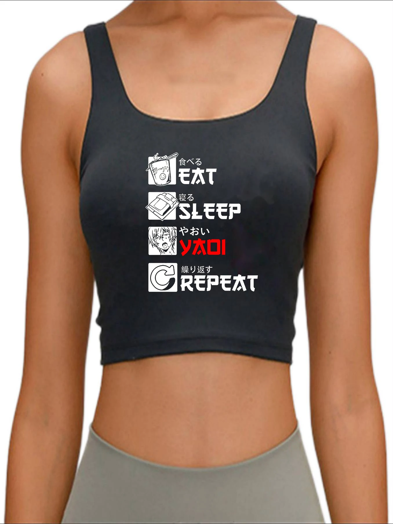 

Yaoi Fujoshi Anime Eat Sleep Repeat Crop Top Girl Sleeveless Slim Fit Sports yoga tank top