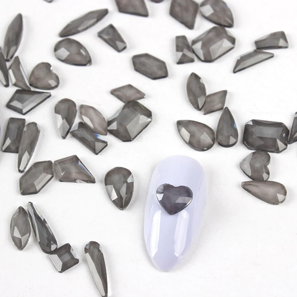 

Newest 30PCS Nail Rhinestones flat transparent grey crystal irregular diamonds 3D Manicure Nail Art Decoration Charms Jewelry