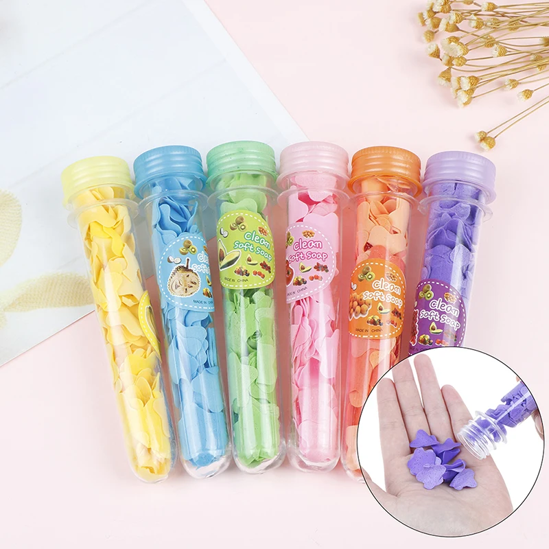 

Portable Mini Body Washing Bath Test Tube Confetti Foaming Flower Paper Soap Slice Travel Accessary