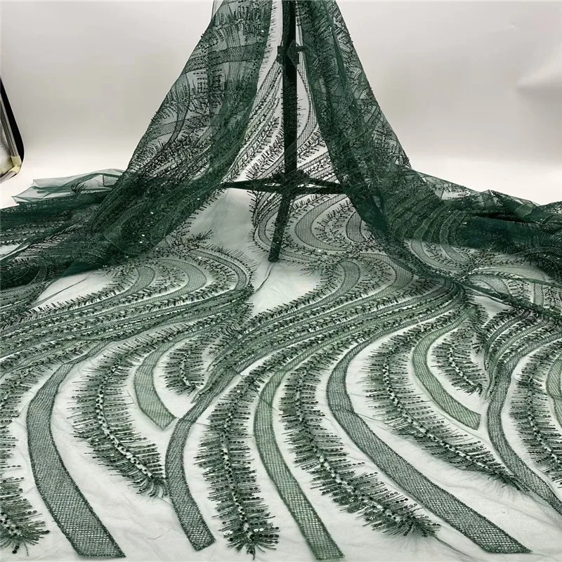 

Madison Embroidery Beaded Lace Fabric French Mesh Lace Fabrics Handmade Beads Lace Tulle Net Lace Fabric for Wedding Party