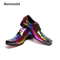 batzuzhi color leather dress shoes men fashion mens shoes personality square metal toe zapatos hombre for men party wedding