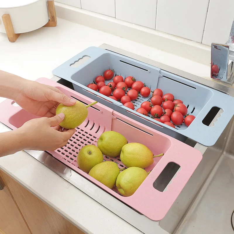 

Kitchen plastic sink drain basket rack retractable bowl chopsticks vegetable rack storage rack