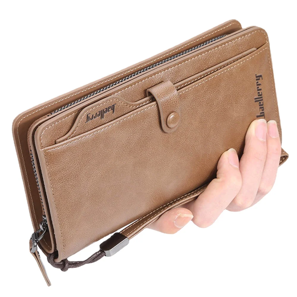 

Длинные кошельки Baellerry для мужчин, модные дизайнерские кошельки на молнии с держателем для карт, кожаный однотонный кошелек с кармашком для ...