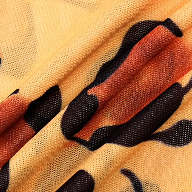 

Showmirror Cute Printed Leopard 2 Piece Women Set Sexy Halter Crop Top Bra Tight-Fitting Perspective Pants Suit Female Hipster