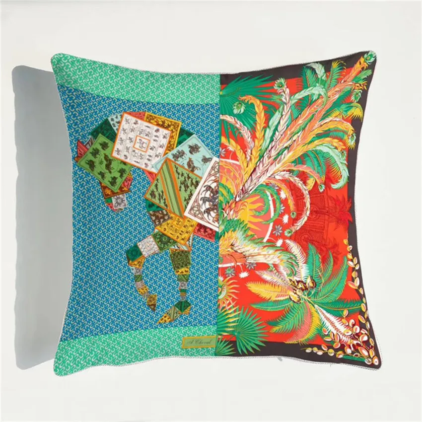 Чехол для диванной подушки 45x45 см с изображением лошади цветов розовый на