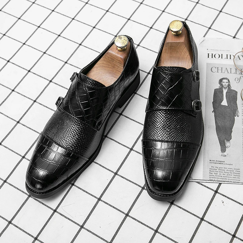 

New Business Men's Shoes Casual Pu Leather Formal Shoes Men Black Oxfords Wedding Dress Shoes Classic Monk Shoes Big Size 38-48